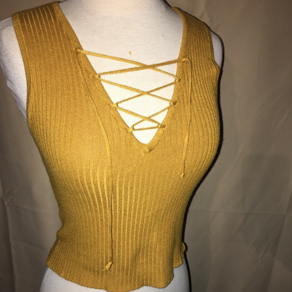 Active USA Mustard lace up tank top